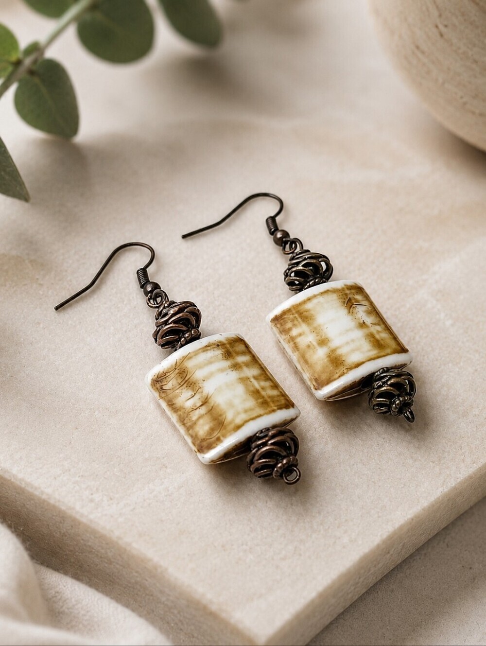 Earthy Brown & Cream Beaded Jewelry Set - Picture 6 of 9